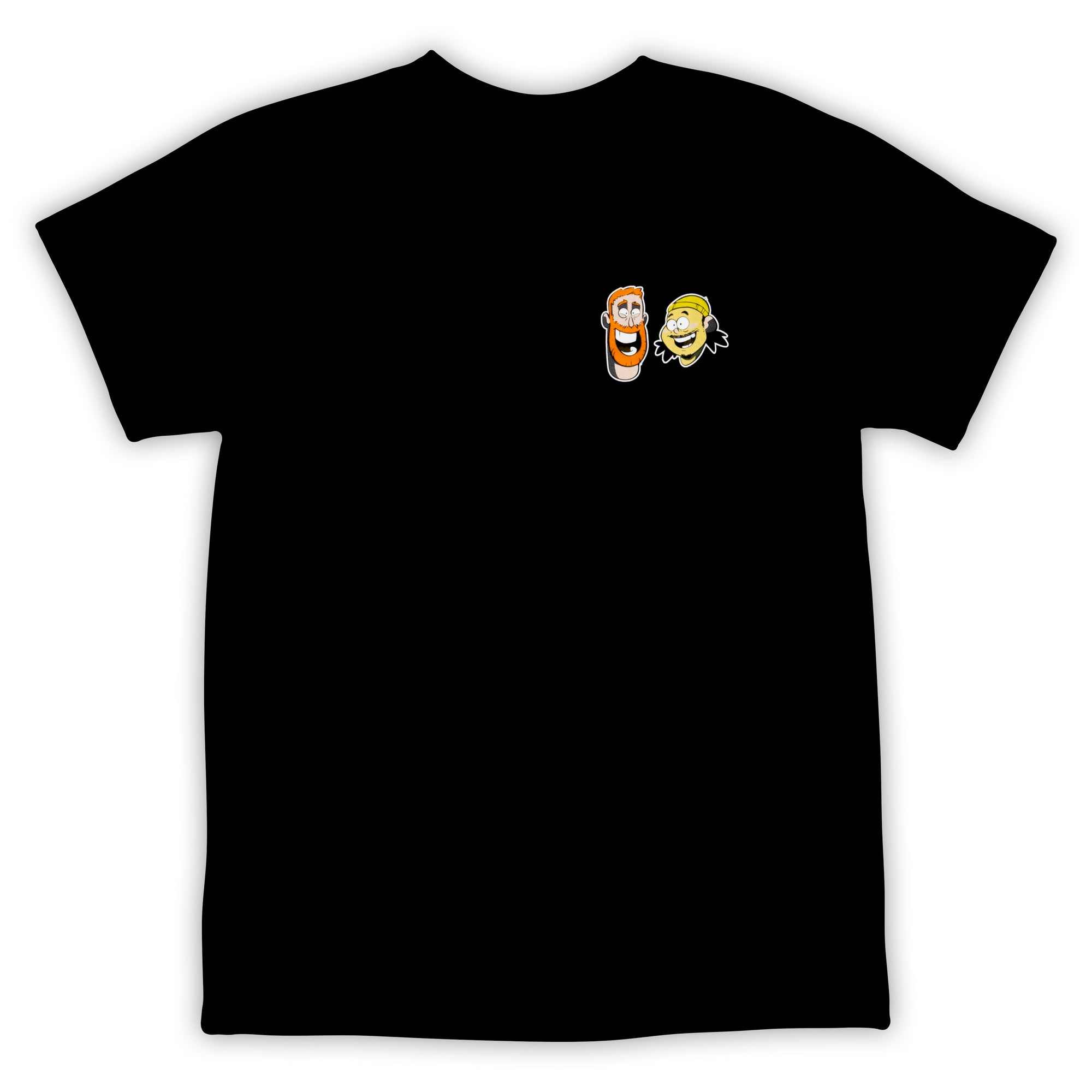 Bad Friends Classic Black T-Shirt front with Bobby and Andrew cartoons 