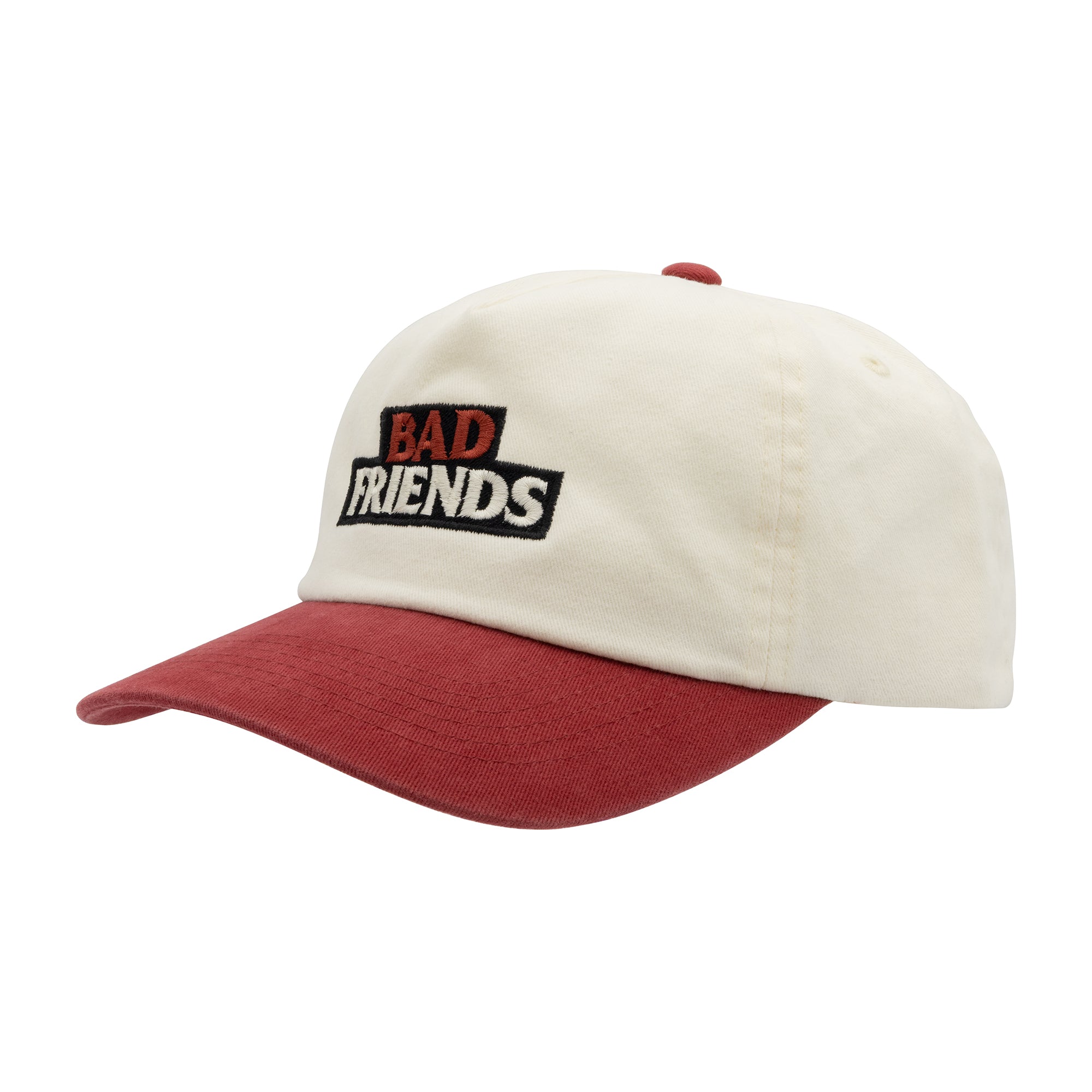 Cap with 'Bad Friends' text on a white background