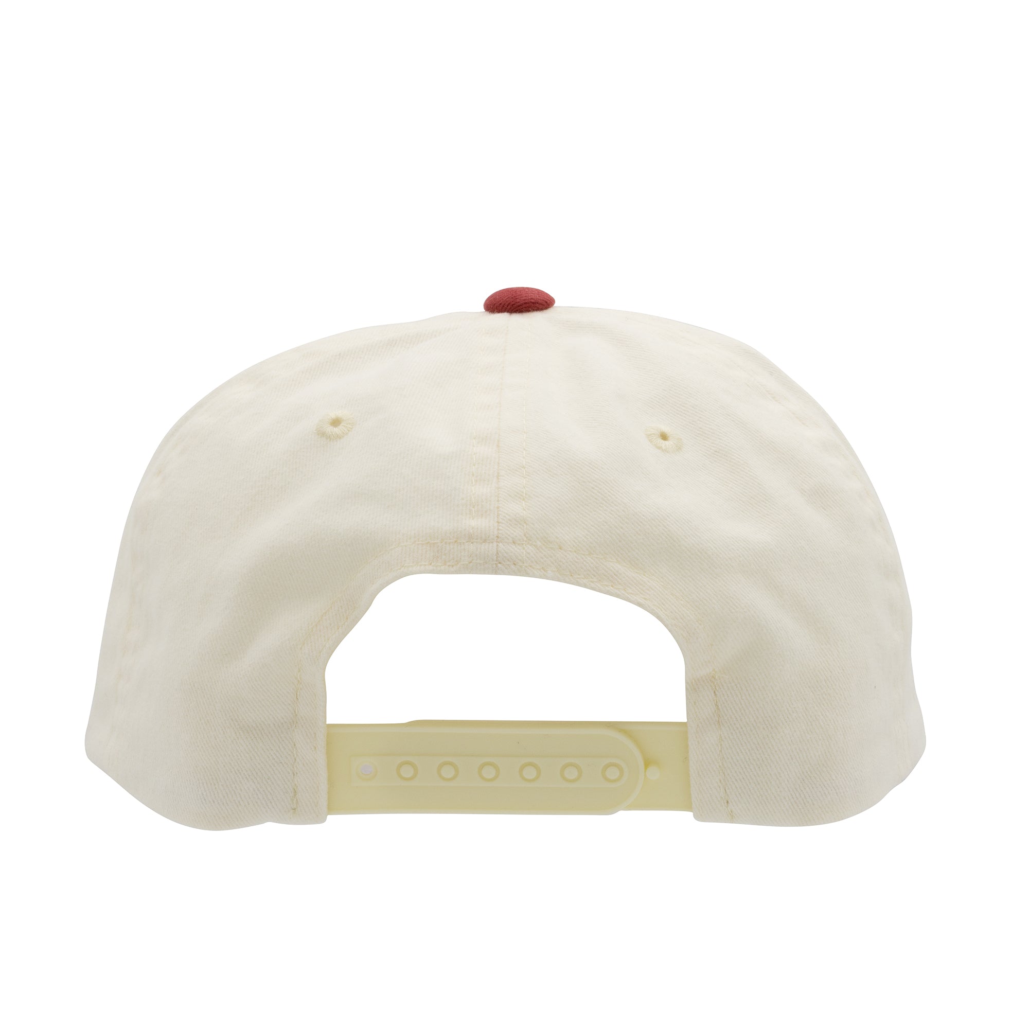 White cap with a red button on a white background