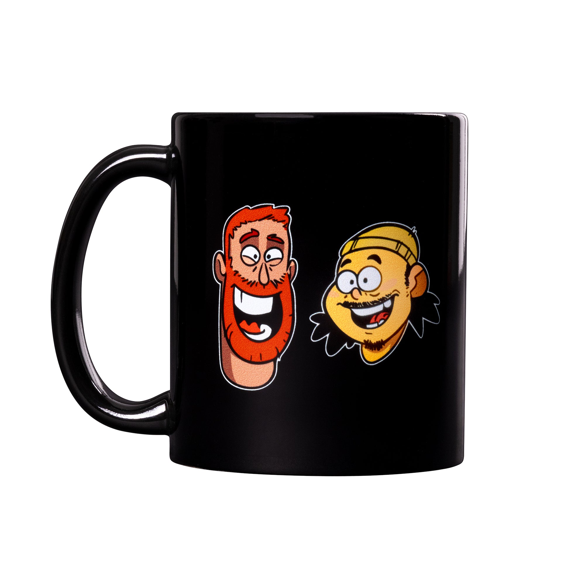 Bobby and Andrew Cartoon logo on black bad friends mug