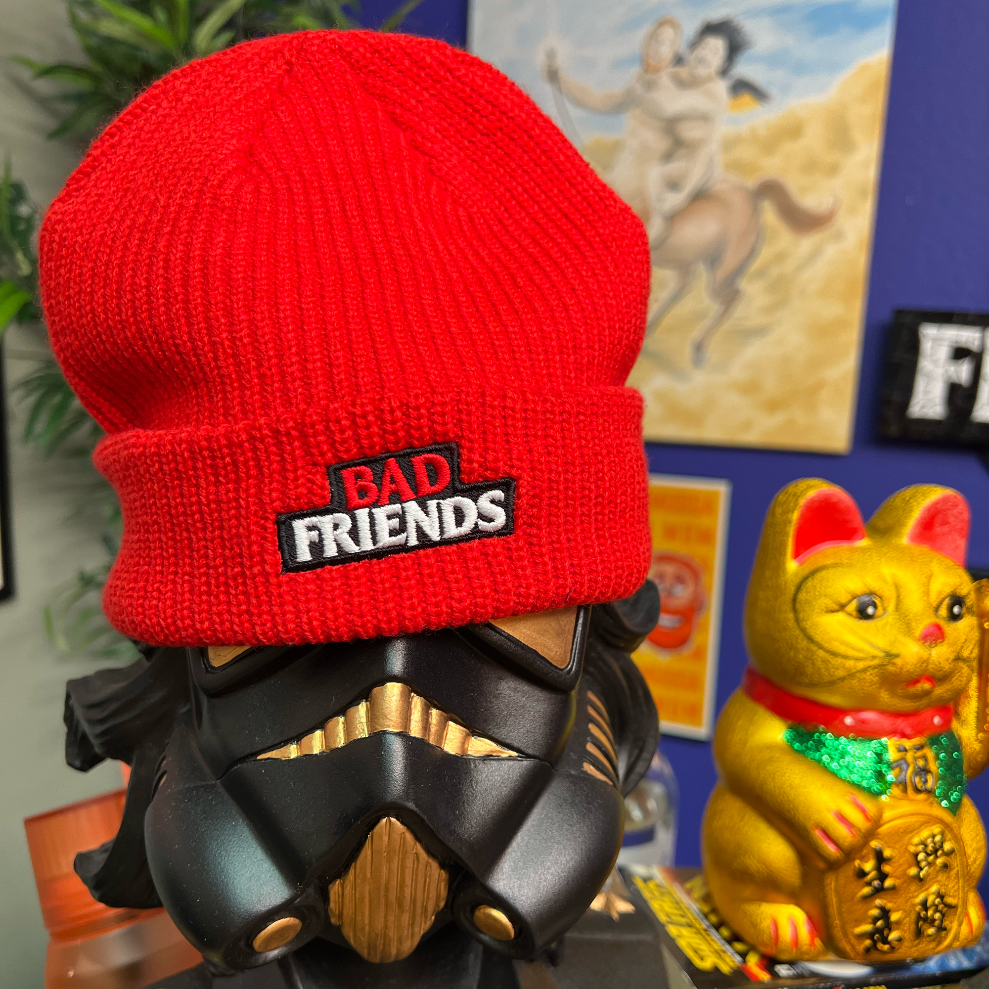 Red Bad Friends Beanie on starwars mask